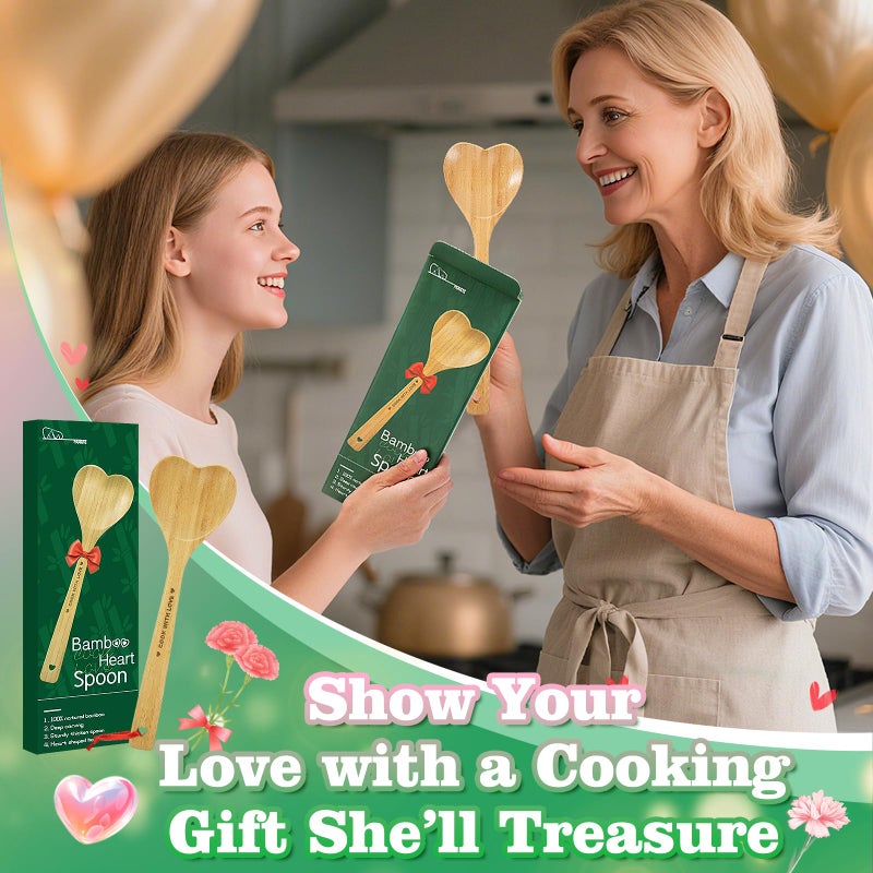 PAMASE Bamboo Heart Shaped Spoon for Cooking - Wooden Cook with Love Spoon Kitchen Utensils, Valentines Mother's Day Gifts for Grandma Mom Couple Wife Hostesses House Warming - Image 4